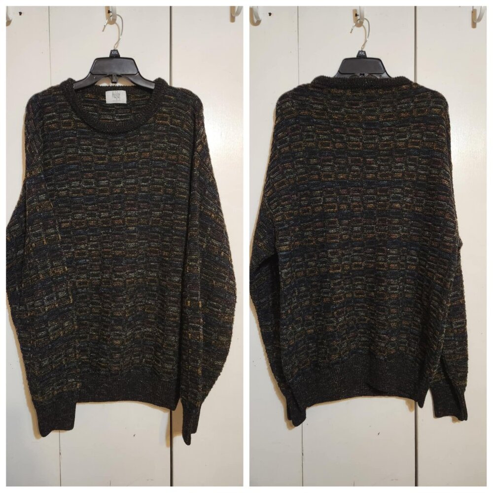 Vtg 90s L Modigliani Sweater Italy Multi Color Geometric Grandpacore 50% Wool